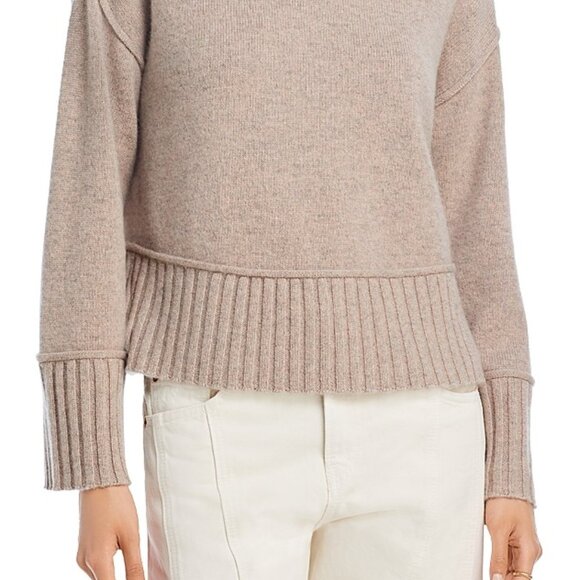 Aqua Cashmere Boxy Mock Neck Medium Beige Cashmere Sweater 2XL NWT - Picture 2 of 4